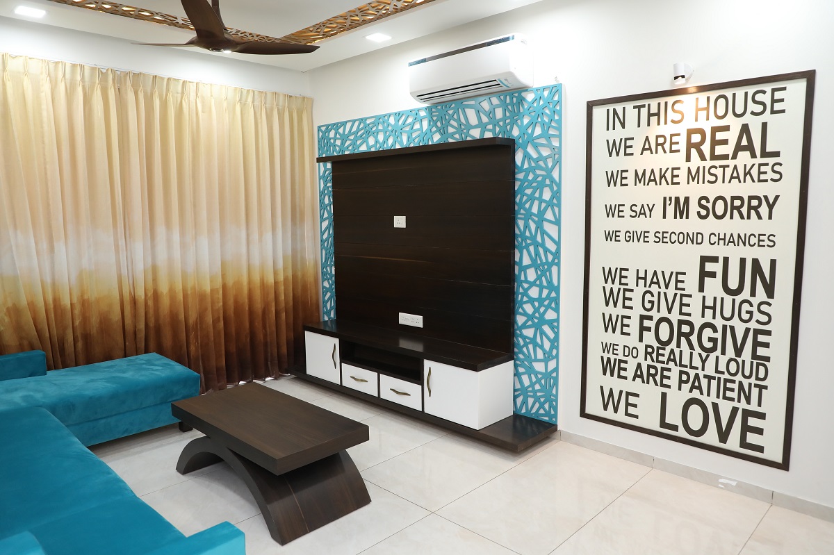 Living Room with customized curtain and wallpaper